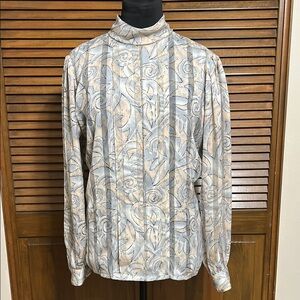 Vintage NICOLA Artistic Floral Semi-Sheer Blouse in Cream and Gray Size 10